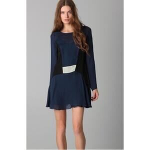 Elizabeth And James Silk Mini Dress Size Small Long Sleeve Blue Black Ivory